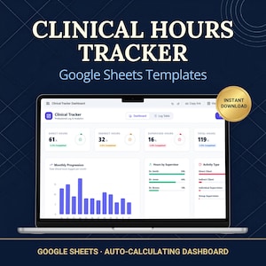 Clinical Hours Tracker Google Sheets, Supervised Hour Log Dashboard, Fieldwork Hours Template, Counseling Social Work Practicum Hour Tracker