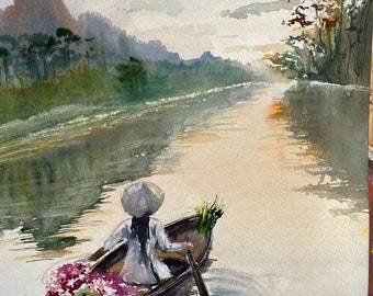 CHINESISCHE WANDKUNST, Boot Malerei, Designer Wandkunst, Fluss Gemälde, Chinese GIRL, Klassisches Original Wanddekor, Geschenk