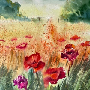 PITTURA DI PAPAVERO ROSSO, Arte del fiore di papavero, Decorazione della parete del corridoio, Pittura di papaveri, Paesaggio Regalo di pittura di campo di papaveri rossi per gli amanti dei fiori