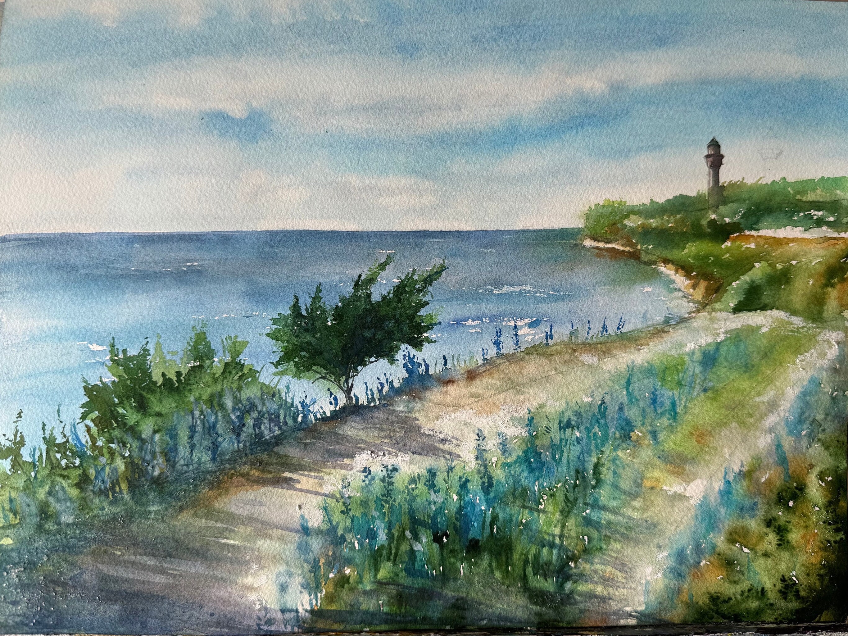 Acquerello originale con vista sul Mar Baltico, estate baltica, piccolo regalo d'arte con paesaggio del Mar Baltico, Estonia, penisola di Pakri, costa baltica