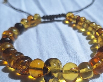 Natural Yellow Amber Bracelet: Adult Unisex Adjustable Meditation Bracelet