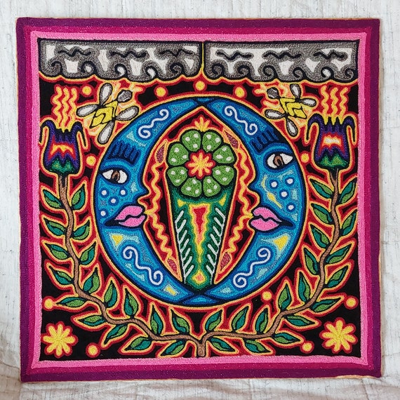 Huichol Yarn Painting Wax Frame Mexican Sacred Peyote Ceremony - Etsy