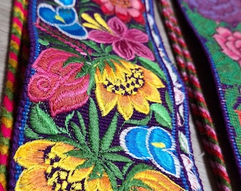 Handgefertigter bestickter Blumengürtel, verstellbarer Makramee Faja