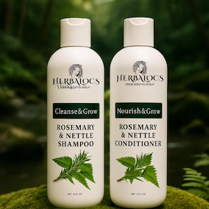 Champú y acondicionador de ortiga y romero, a base de hierbas, para el crecimiento del cabello y la limpieza del cuero cabelludo.