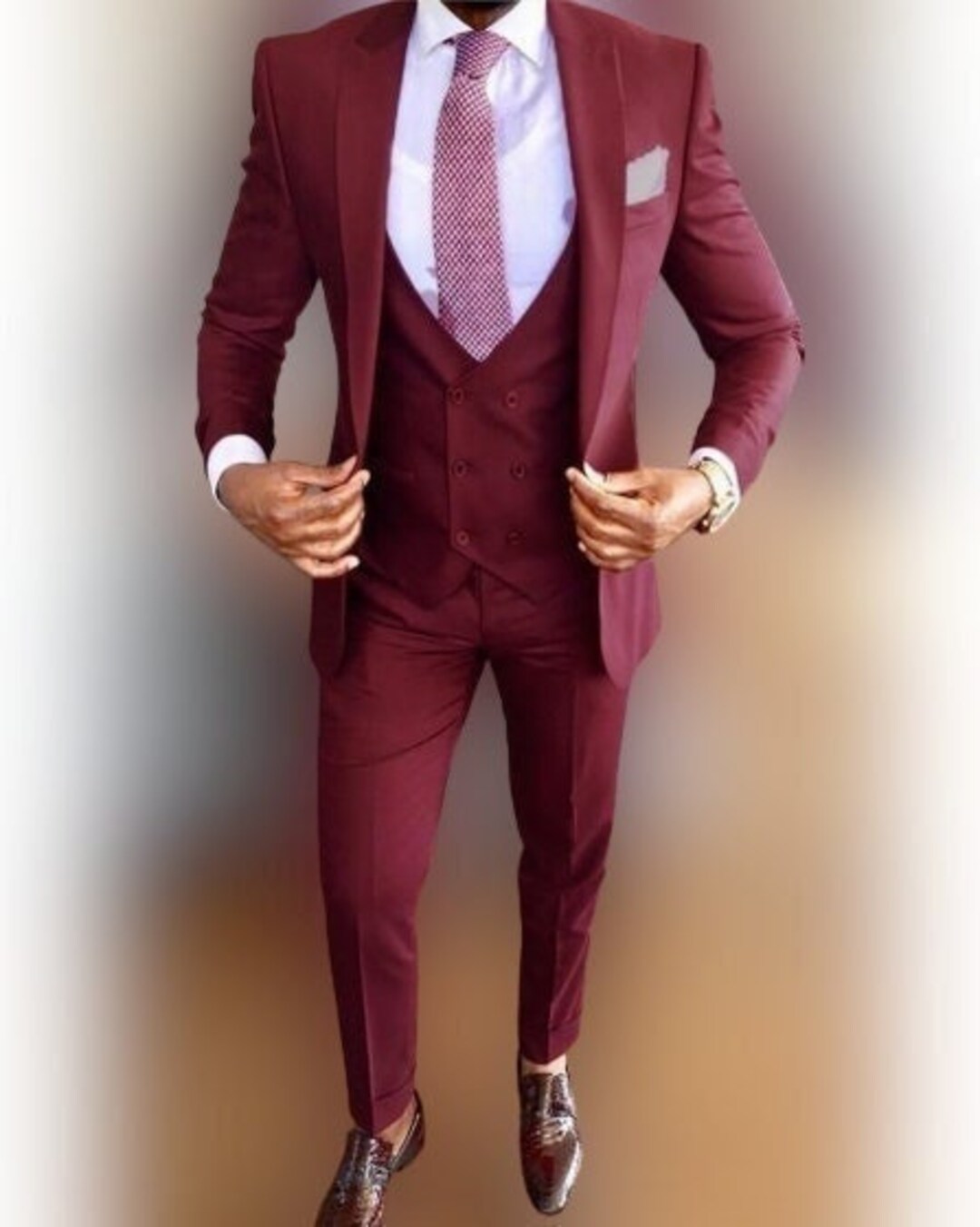 Men Burgundy Suit Stylish Suit Men 3 Piece Suit Classic Suit Men One