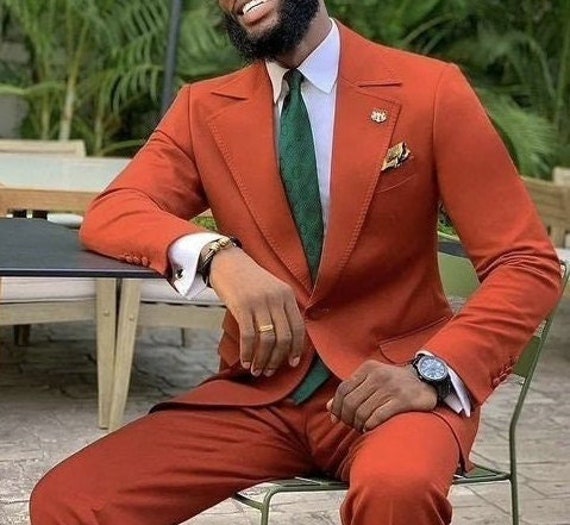 Men Orange Suit Stylish Suit Men Elegant Tuxedo Suit Men Slim Fit