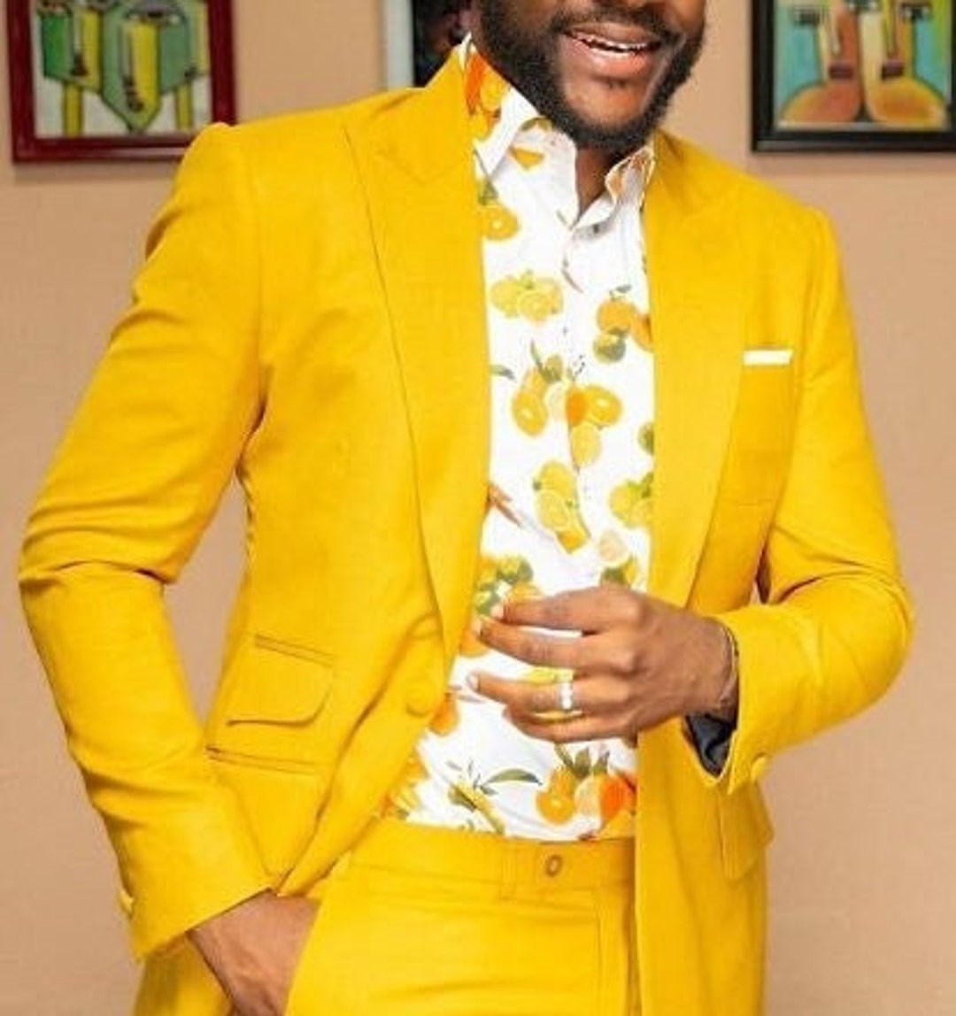 Men Suit Yellow Beach Casual Party Prom Dinner Groom Tuxedo Wedding Suit  Custom | eBay
