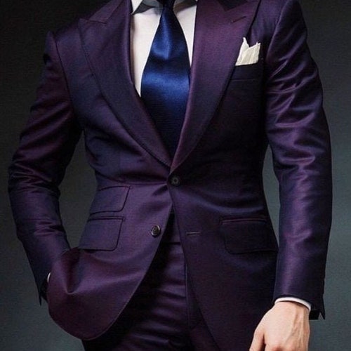 Men Suits Purple 2 Piece Double Breasted Slim Fit Elegant - Etsy