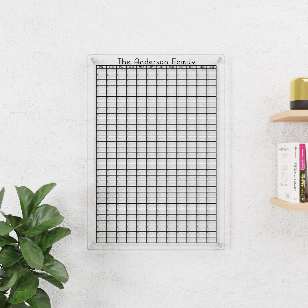 Acrylic Yearly Calendar Habit Tracker Dry Erase Calendar Etsy
