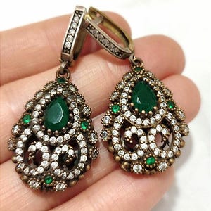 Ottoman women&#39;s earrings, 925 sterling silver jewelry, Turkish handmade jewelry, Hürrem jewelry, Turkish jewelry, long pendant earrings.