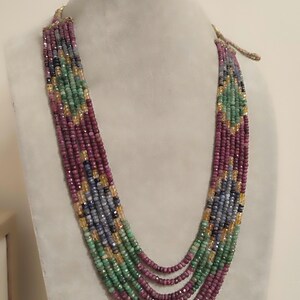 Echte Wurzel Rubin, Wurzel Smaragd, Wurzel Saphir Halskette, Regenbogen Schmuck, handgemachter Edelstein Schmuck