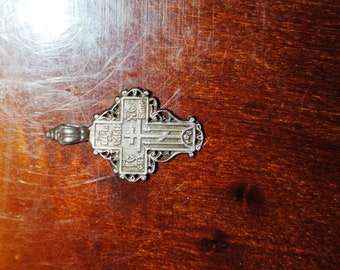Antique silver pectoral cross for wearing on a chain with prayer - 925 sterling silver