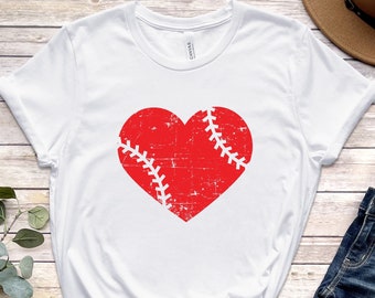Distressed Baseball Heart Shirt, Softball Heart Shirt, Baseball Fan Shirt, Baseball Lover Gifts, Basketball Mom Tee, Baseball Player Shirt