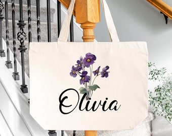 Custom Flower Tote Bag, Customized Tote Bag, Bachelorette Party Tote Bag, Personalized Tote Bag, Personalized Birth Flower