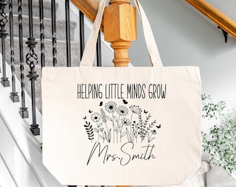 Teacher Tote Bag, Gift For Teachers, Customized Teacher Gift, Custom Teacher Tote Bag, Personalized Teacher Bag, Helping Little Minds Grow