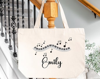 Custom Piano Tote Bag, Musical Notes Tote, Personalized Music Gifts, Musician's Totes, Piano Book Tote, Musical Birthday Gift, Trendy Totes