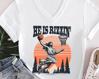 He Is Rizzin Shirt, He Is Rizzin Gift, Jesus Shirt, Christian Tshirt, Funny Jesus Playing Basketball Shirt, Christian Faith Tee, Christian