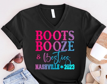 Boots Booze Shirt, Besties Nashville Tee, Nashville Music City 2026, Nashville Party T-shirt, Nashville Bachelorette Tees, Girls Trip Shirts