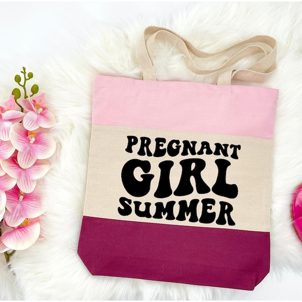 Pregnant Girl Summer Tote Bag, Tote Bag Gifts, Gift For Pregnant,  Pregnant Summer Tote, Women Tote Bag, Tricolor Tote Bag, Canvas Tote Bag