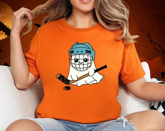 Halloween Ghost Ice Hockey Shirt, Halloween Gift Tee, Gift for Hockey Players, Women Halloween Shirt, Halloween Ghost Shirt, Funny Halloween