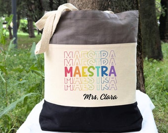 Custom Spanish Teacher, Maestra Gift, Maestra Tote Bag, Personalized Spanish Teacher, Bilingual Tote Bag, Tote Bag for Teachers