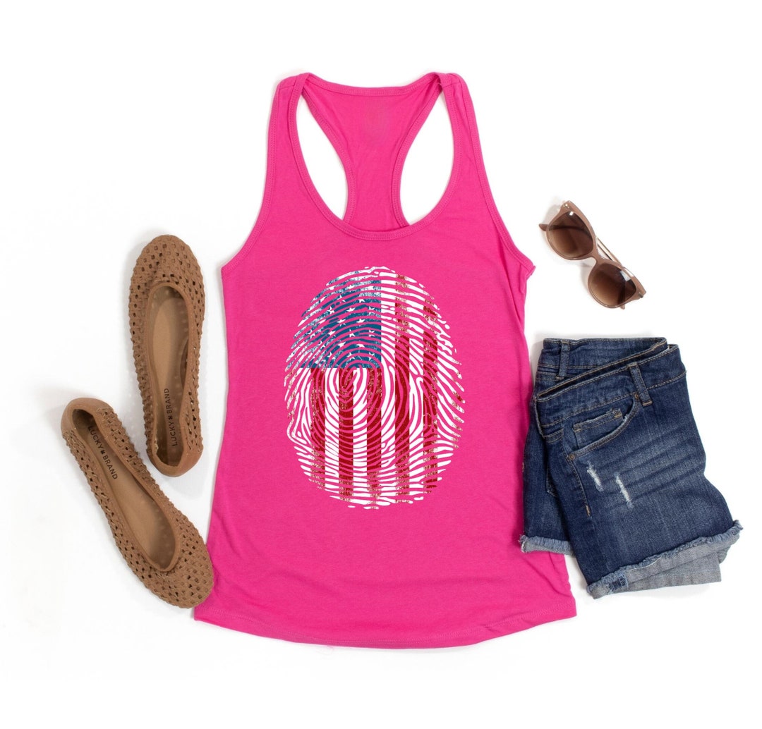 Red White And Blue Tank Top
 Red White and Blue Tank Top USA Flag Fingerprint Tank 4th of July