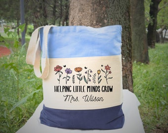 Custom Crayon Name Tote | Christmas Educator Gift | Floral Classroom Carryall