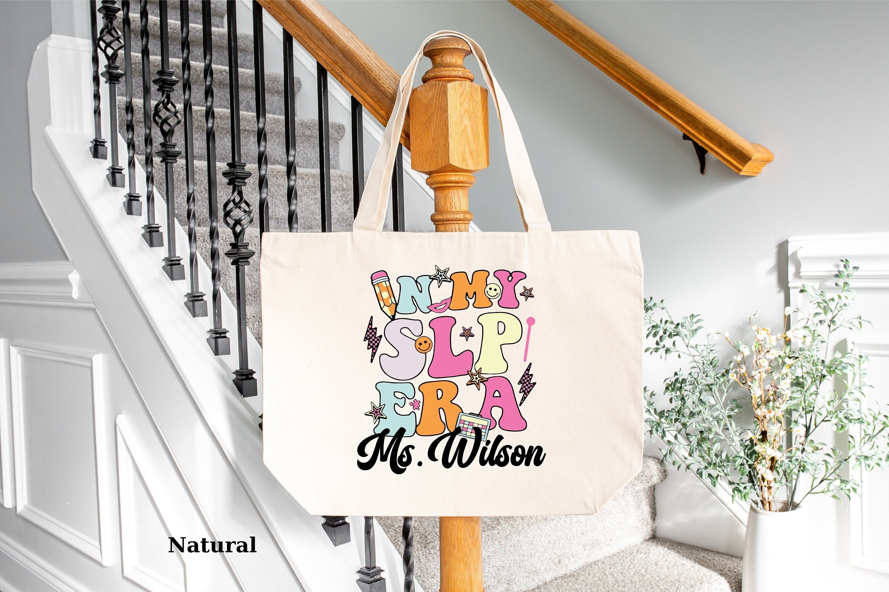 TOBGBE Sac Fourre-tout SLP Pour Orthophonie - Cadeau De Reconnaissance SLP - Cadeau D'orthophoniste - Cadeau Pour Enseignants, Blanc Cassé