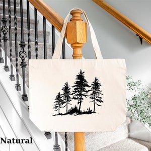 Personalized Forest Tote Bag, Custom Tree Bag, Reusable Shopping Bag, Camping Tote Bag, Pine Trees Tote Bag Pouch, Book Bag, Customized Bag