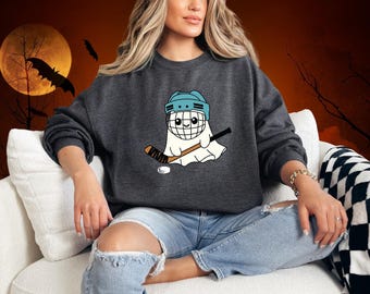 Funny Halloween Sweater, Halloween Ghost Ice Hockey Sweatshirt, Sweatshirt for Halloween, Ghost Hoodie, Halloween Baseball Gift Sweat