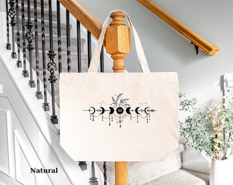Personalized Gift, The Moon Tarot Card Tote Bag, Mystical Gift, Tote Bag With Zipper, , Tree Moon Phases Tote Bag, Custom Tote Bag,