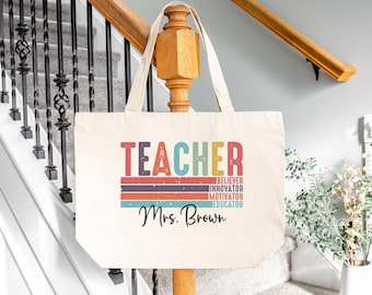 Teacher Tote Bag, Personalized Teacher, Personalized Tote Bag, Teacher Name Bag, Customized Teacher Gift, Teacher Christmas Gift, Teacher