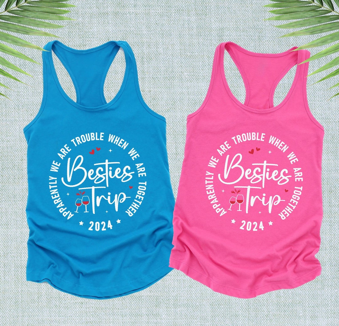 thumbnail interactive-video image 1 of Girls Trip 2025 Tank Tops - We Are Trouble Vacation Tanks, Racerback Design 1 of 11