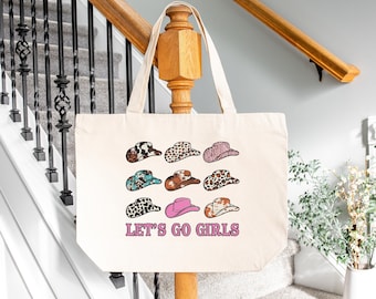 Lets Go Girls Tote Bag, Bachelorette Tote Bag, Bachelorette Party Bag, Cowboy Girls Tote Bag, Mexician Tote Bag, Cowgirl Hat Tote Bag