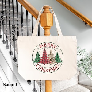 Holiday Gift Bag, Christmas Shoulder Bag, Merry Christmas Tote, Large Christmas Tree Bag, Gift for Her, Festive Shopping, Christmas Tote Bag