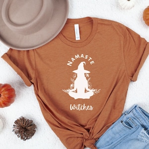 Namaste Witches Halloween Shirt: Funny Yoga Witchy Vibes Tee