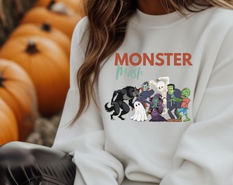 Moletom Monster Mash Halloween com gola redonda: design retrô assustador