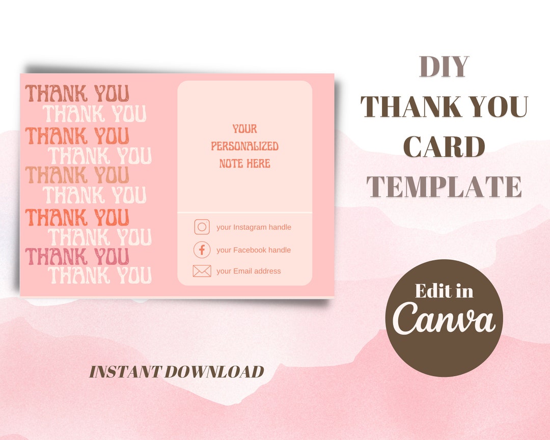 DIY Thank You Card Template Business Thank You Card Insert Pink Thank