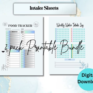 Water intake log, Food intake log, Hydration and Nutrition journal