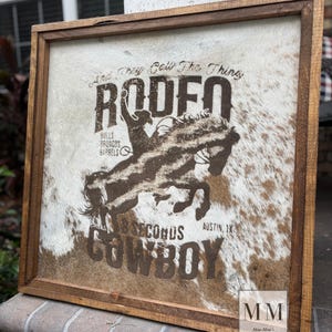 Genuine Cowhide Laser Branded  Rodeo Sign (Standard Light Cowhide)