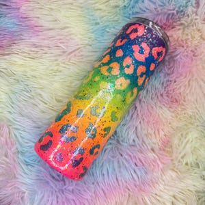 90s Neon Rainbow leopard print tumbler