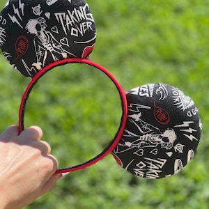 Cruella De Vil Mickey Ears, 2021 Cruella Mouse Ears, Cruella Minnie Ears, Villain Ear, Red and Black Mouse Ears