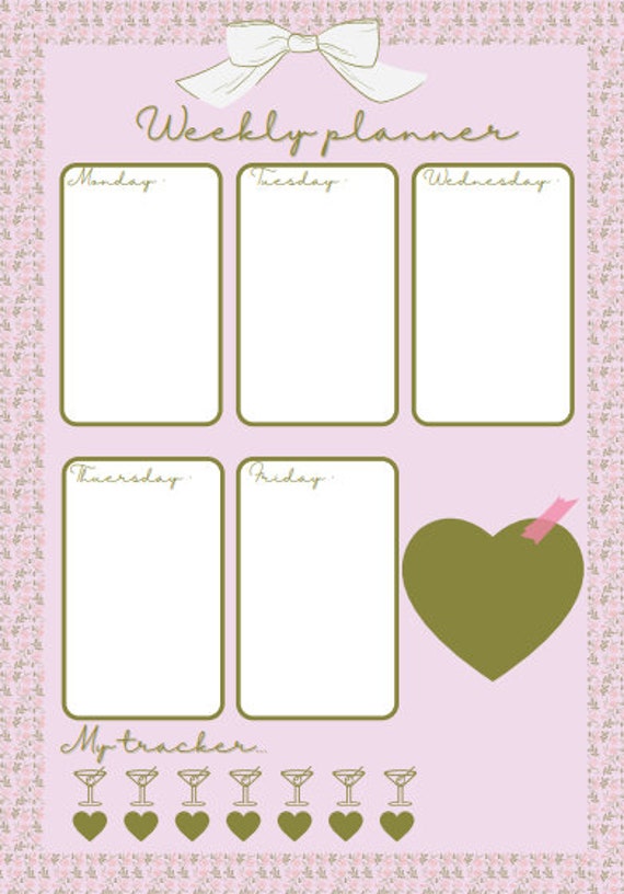 weekly planner printable girly etsy