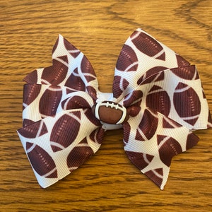 Football Themed Brown and White Hair Bow / Headband with Football Shank Button - Perfect for Baby, Toddler, Child, Girl, Teen, or Adult