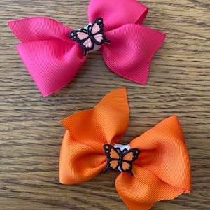 Orange or Pink Butterfly Shank Button Hair Bow / Headband - Perfect for Infant, Baby, Toddler, Girl, Child, Teen, or Adult