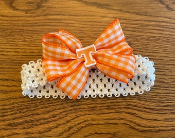 University of Tennessee UT Vols Checkered Orange Headband Bow - Perfect for Newborn, Infant, Baby, Toddler - For our Youngest Volunteers Fan