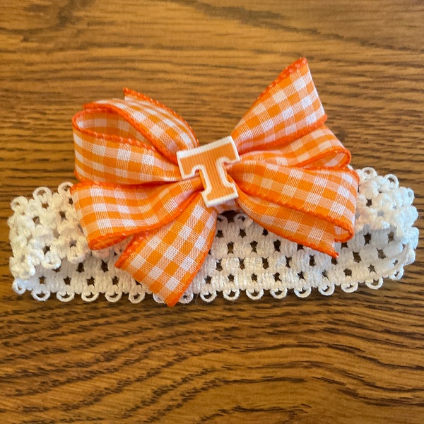 University of Tennessee UT Vols Checkered Orange Headband Bow - Perfect for Newborn, Infant, Baby, Toddler - For our Youngest Volunteers Fan