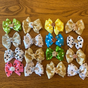 Puppy Dog Shank Button Dotted Spotted Hair Bows - Perfect for Infant, Baby, Toddler, Child, Girl, Teen, or Adult