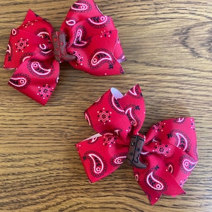 Cowboy Boot Brown and Red Button on Paisley Hair Bow / Headband - Perfect for Baby, Toddler, Girl, Child, Teen, or Adult