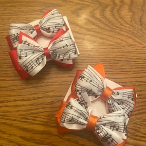 Musical Notes Black White Red or Orange Hair Bows (Set of 2) -  Perfect for Toddler, Child, Student, Teen, Adult or Anyone Who Loves Music